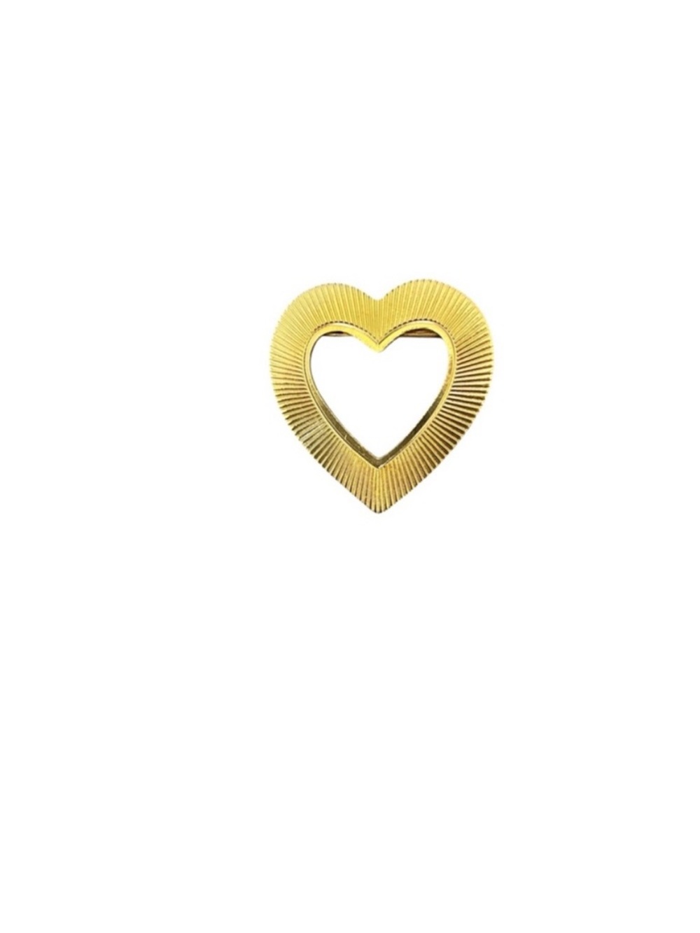 Gold Tone Etched Textured Hollow Open Heart-Shaped Vintage Brooch 1”